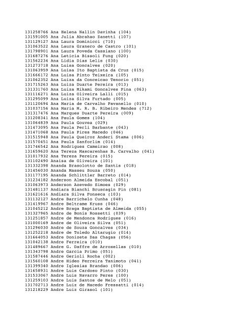 Unicamp - Vestibular Nacional 2013 Lista de Convocados ... - Veja