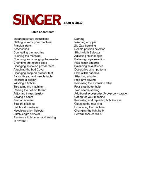 INSTRUCTION MANUAL - Singer