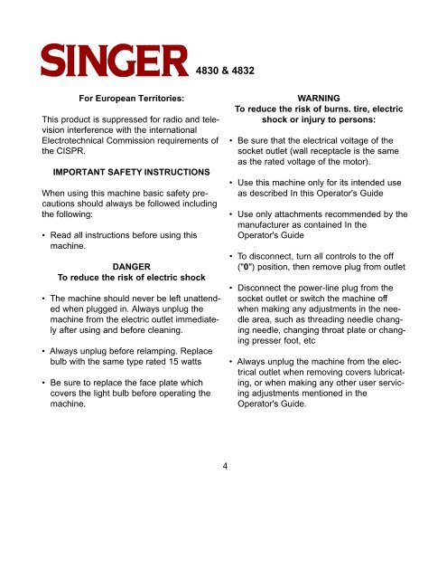 INSTRUCTION MANUAL - Singer