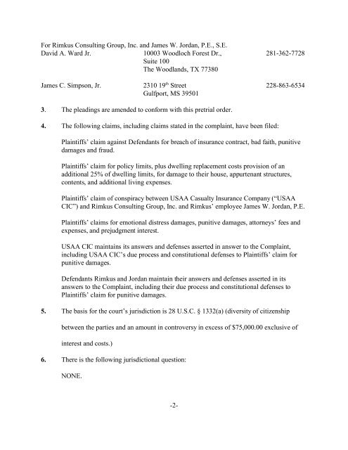 Here's a copy of the Aiken pretrial order. - Insurance Coverage Blog