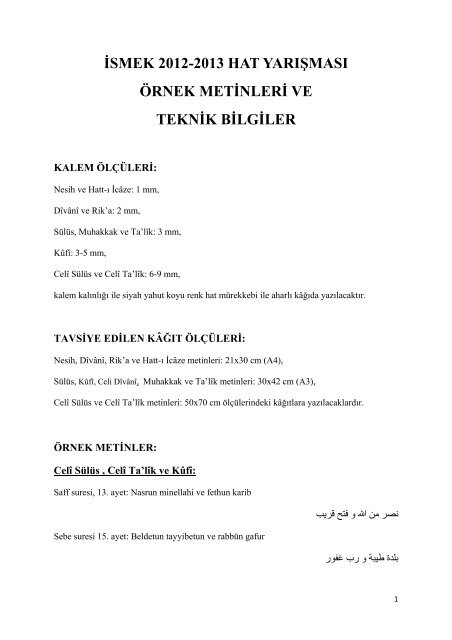iÌsmek 2012-2013 hat yariÅmasi Ã¶rnek metiÌnleriÌ ve ... - Ä°SMEK