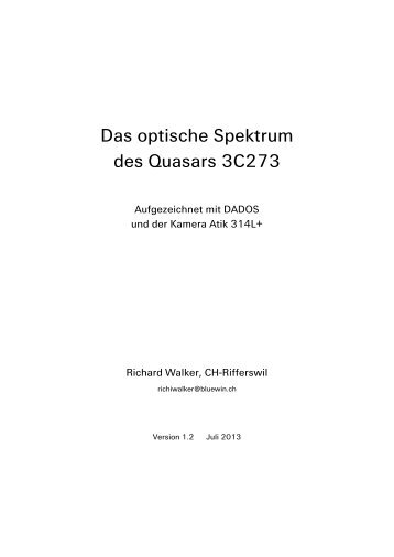 Das optische Spektrum des Quasars 3C273 - UrsusMajor