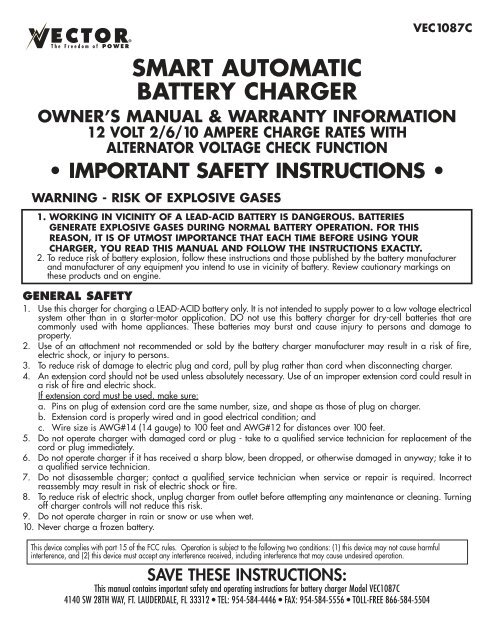 smart automatic battery charger owner's manual ... - Baccus Global