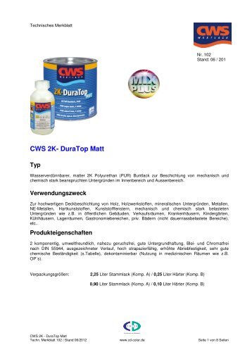 CWS 2K-DuraTop Matt - Technisches Merkblatt - CD-Color GmbH ...