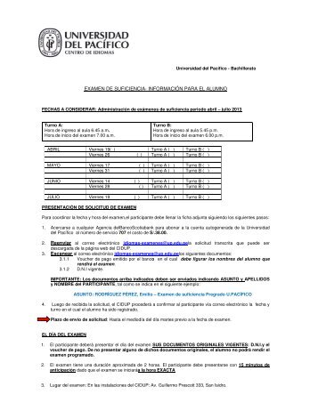 EXAMEN DE SUFICIENCIA- INFORMACIÓN PARA EL ALUMNO