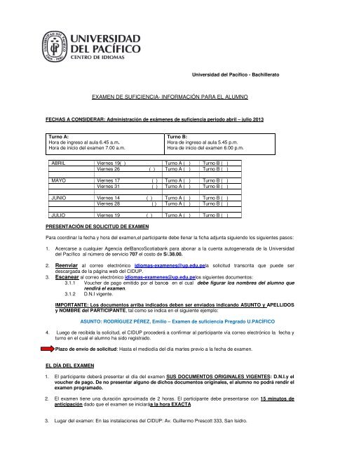 EXAMEN DE SUFICIENCIA- INFORMACIÓN PARA EL ALUMNO