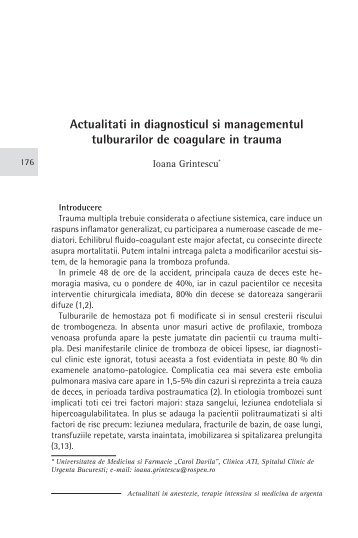 Actualitati in diagnosticul si managementul tulburarilor de coagulare ...