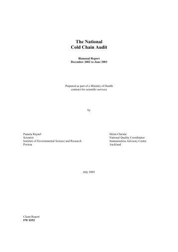 The National Cold Chain Audit - Environmental Science & Research