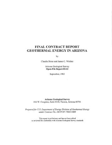 final contract report geothermal energy in arizona - The Arizona ...