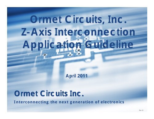 Ormet Process Ormet Circuits, Inc. Z-Axis Interconnection Application Guideline