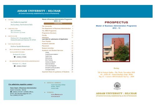 MBA Admission Prospectus 2012 - Assam University