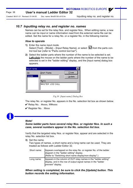 USER'S MANUAL Ladder Editor 32 version 1.2 - Motoman