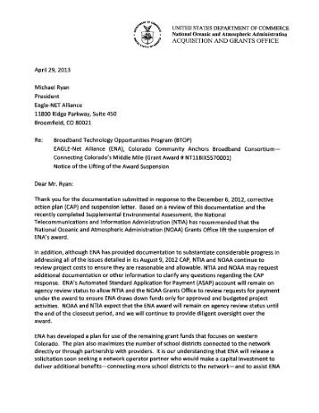 Amendment 5 Partial Lift of Suspension Letter - Broadband ...