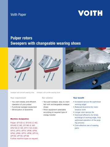 Pulper rotors Sweepers with changeable wearing shoes - Voith