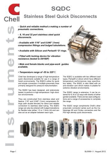 SQDC Stainless Steel Quick Disconnects - Chell Instruments Limited