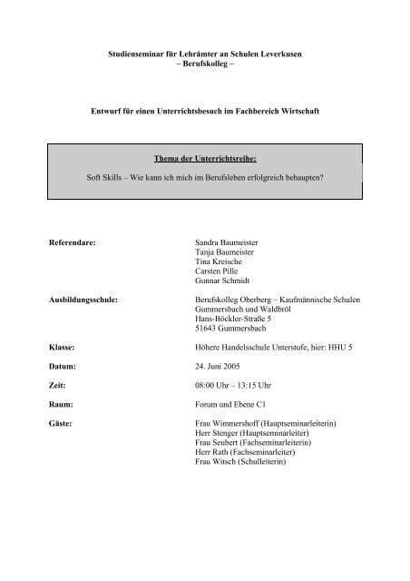 Unterrichtsentwurf - Schulen in der Region Oberberg