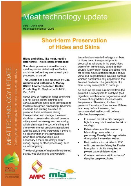 Short-term Preservation of Hides and Skins - Red Meat Innovation