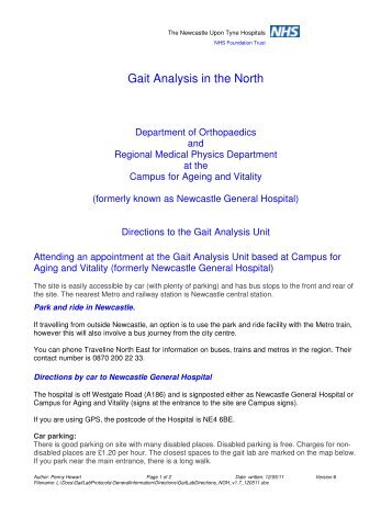 Gait Lab directions (207KB pdf) - Newcastle Hospitals