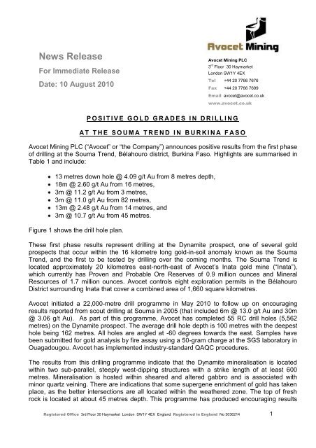 Company Registration No - Avocet Mining PLC