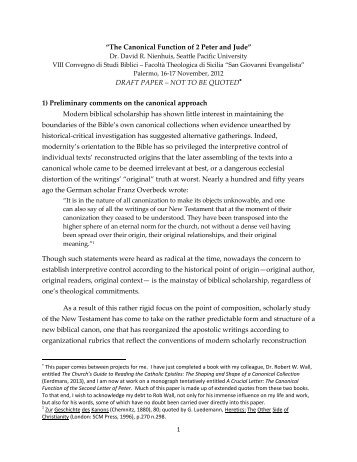 âThe Canonical Function of 2 Peter and Judeâ DRAFT PAPER ...