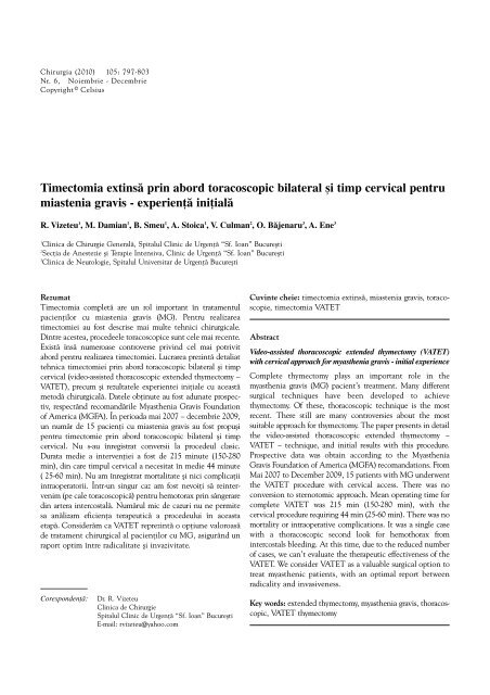 Timectomia extinsÃ£ prin abord toracoscopic bilateral si ... - Chirurgia