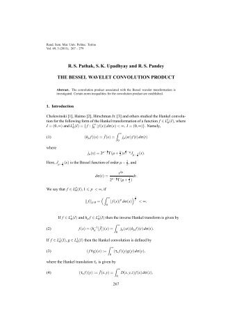 The Bessel wavelet convolution product - Seminario Matematico