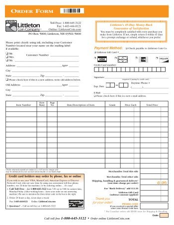 Blank Order Form - Littleton Coin Company