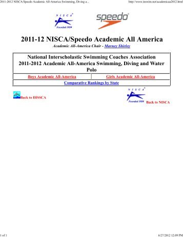 2011-2012 NISCA/Speedo Academic All-America Swimming, Diving ...