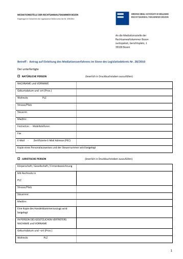 Betreff : Antrag auf Einleitung des Mediationsverfahrens im Sinne ...