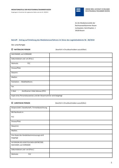 Betreff : Antrag auf Einleitung des Mediationsverfahrens im Sinne ...