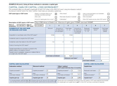 CAPITAL GAIN OR CAPITAL LOSS WORKSHEET