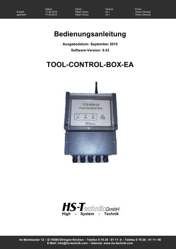 Bedienungsanleitung TOOL-CONTROL-BOX-EA - HS-Technik