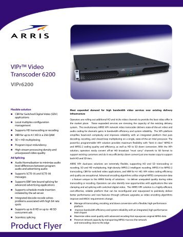 VIPrâ¢ Video Transcoder 6200, VIPr6200 - Arris