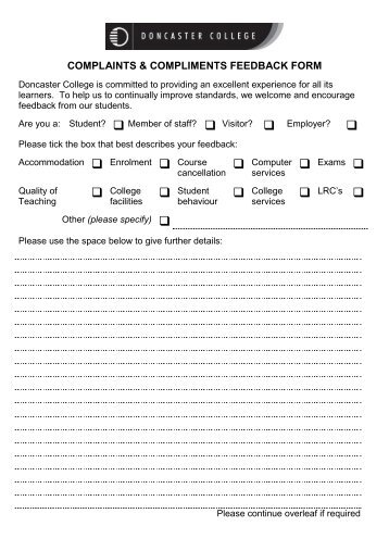 complaints & compliments feedback form - Doncaster College