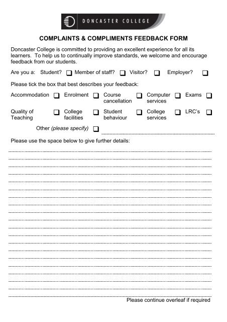 complaints & compliments feedback form - Doncaster College