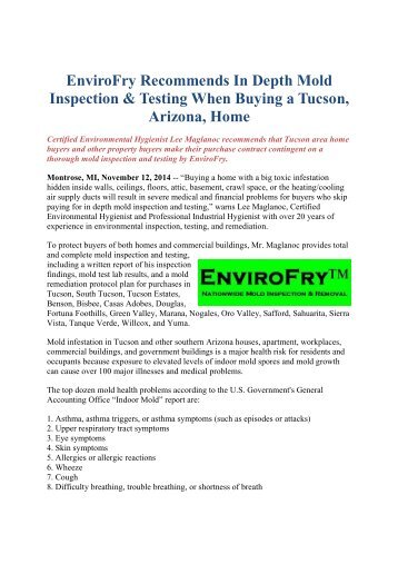 EnviroFry Recommends In Depth Mold Inspection & Testing When Buying a Tucson, Arizona, Home