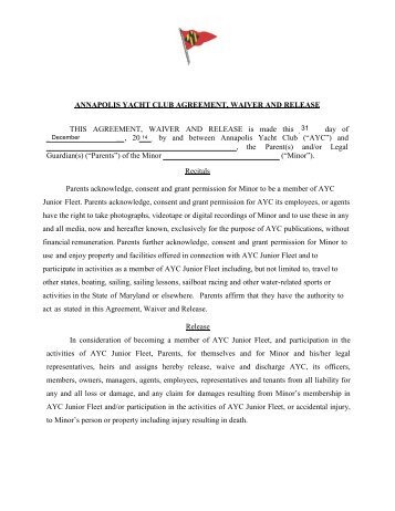 ANNAPOLIS YACHT CLUB AGREEMENT, WAIVER AND RELEASE ...