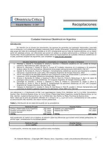 Cuidados Intensivos ObstÃ©tricos en Argentina - Obstetricia CrÃ­tica