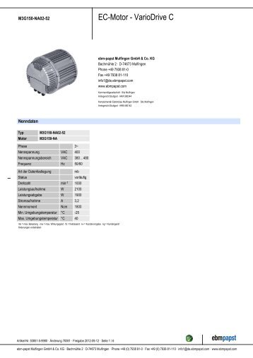 Produkt-Datenblatt M3G150NA0252 - ebm-papst