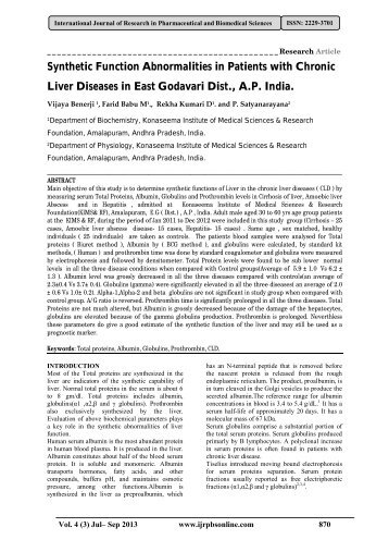 Synthetic Function Abnormalities in Patients with Chronic Liver ...