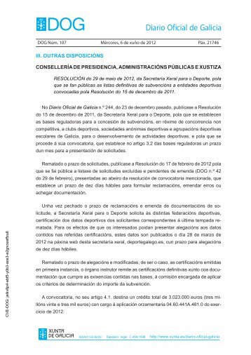 ResoluciÃ³n DOG MÃ©rcores, 6 de xuÃ±o de 2012 - (PSOE) de Neda