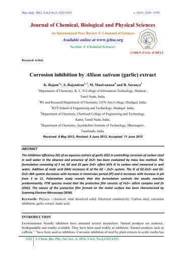 Corrosion inhibition by Allium sativum (garlic) extract - Journal of ...