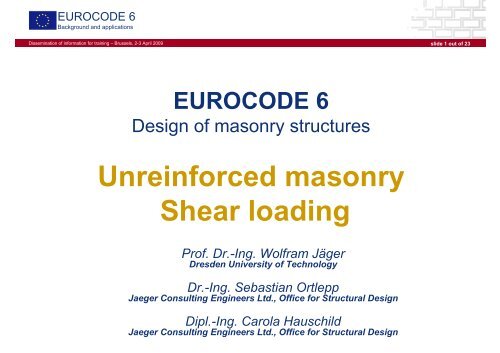 Unreinforced masonry Shear loading - Eurocodes