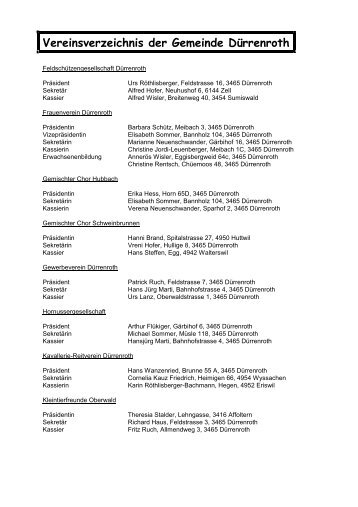 Vereinsverzeichnis der Gemeinde Dürrenroth