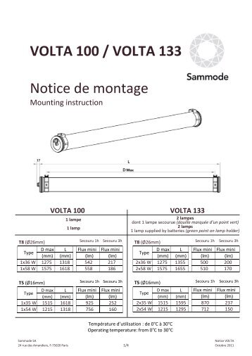 VOLTA 100 / VOLTA 133 Notice de montage - Sammode