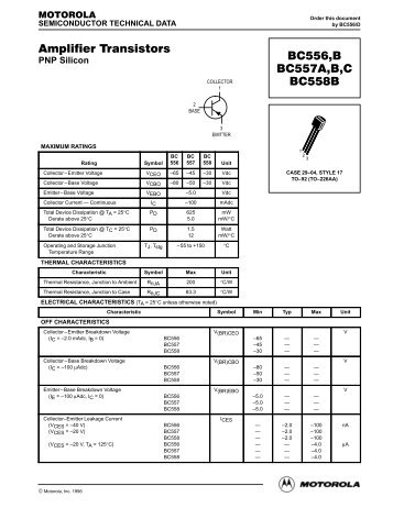 Amplifier Transistors BC556,B BC557A,B,C BC558B