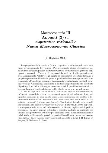 Aspettative razionali e Nuova Macroeconomia Classica