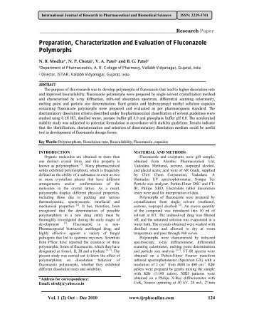 Preparation, Characterization and Evaluation of Fluconazole ...