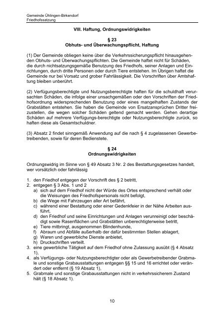 Friedhofsordnung (PDF) - Gemeinde Ühlingen-Birkendorf