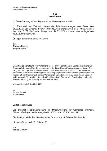 Friedhofsordnung (PDF) - Gemeinde Ühlingen-Birkendorf